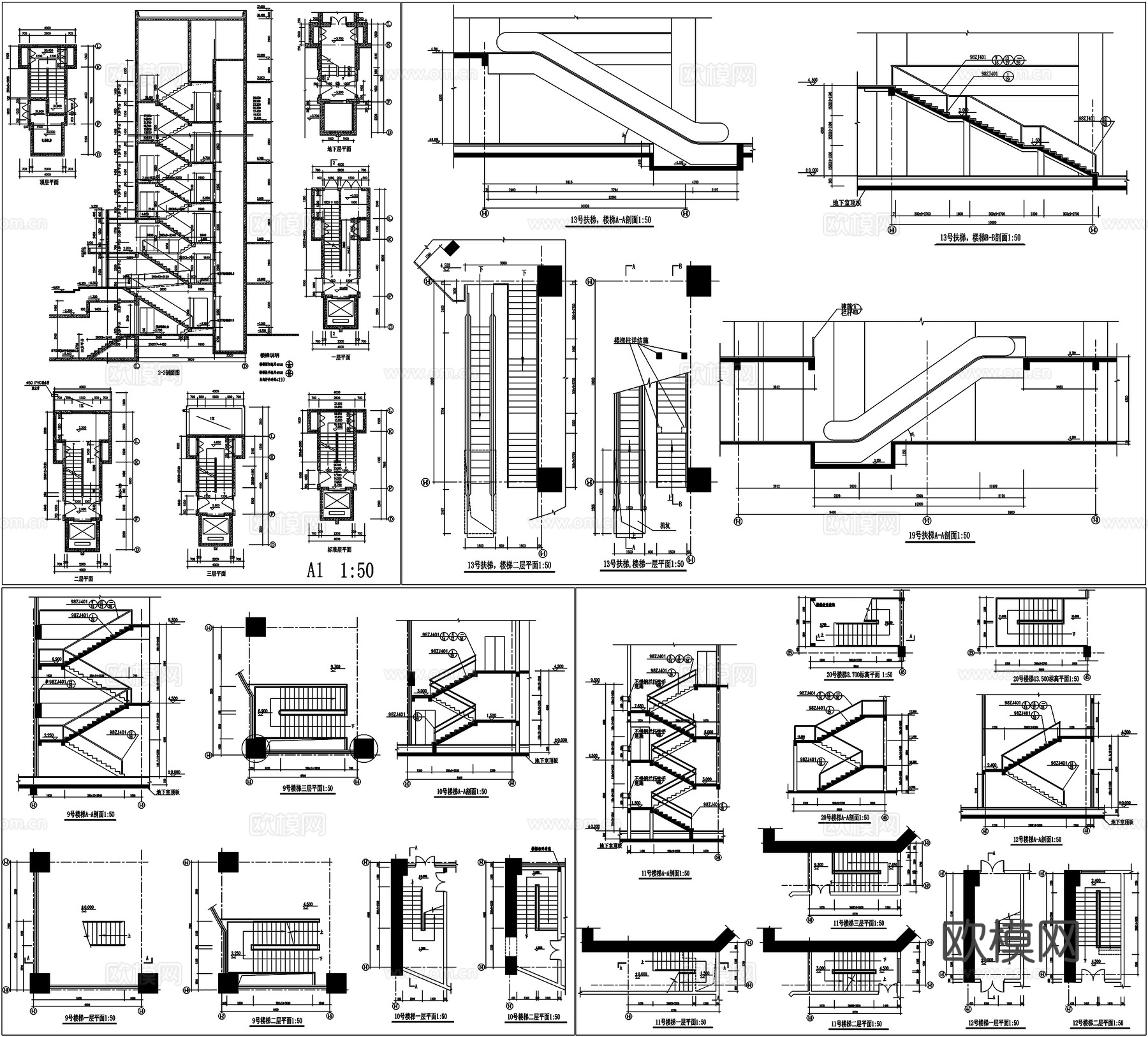 楼梯大样图钢结构楼梯详图圆弧楼梯详图CAD素材图库cad施工图