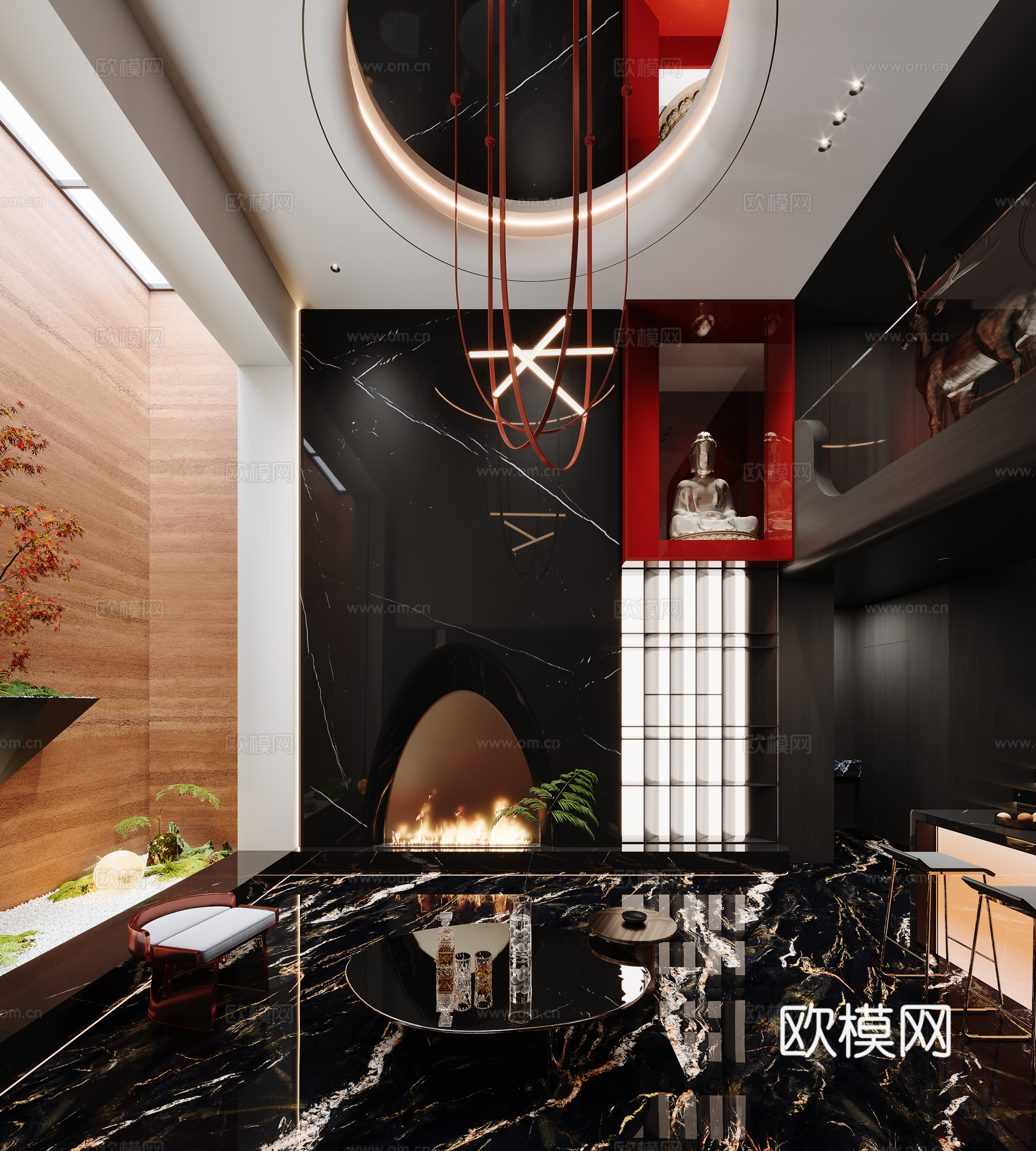 暗黑风别墅客厅su模型