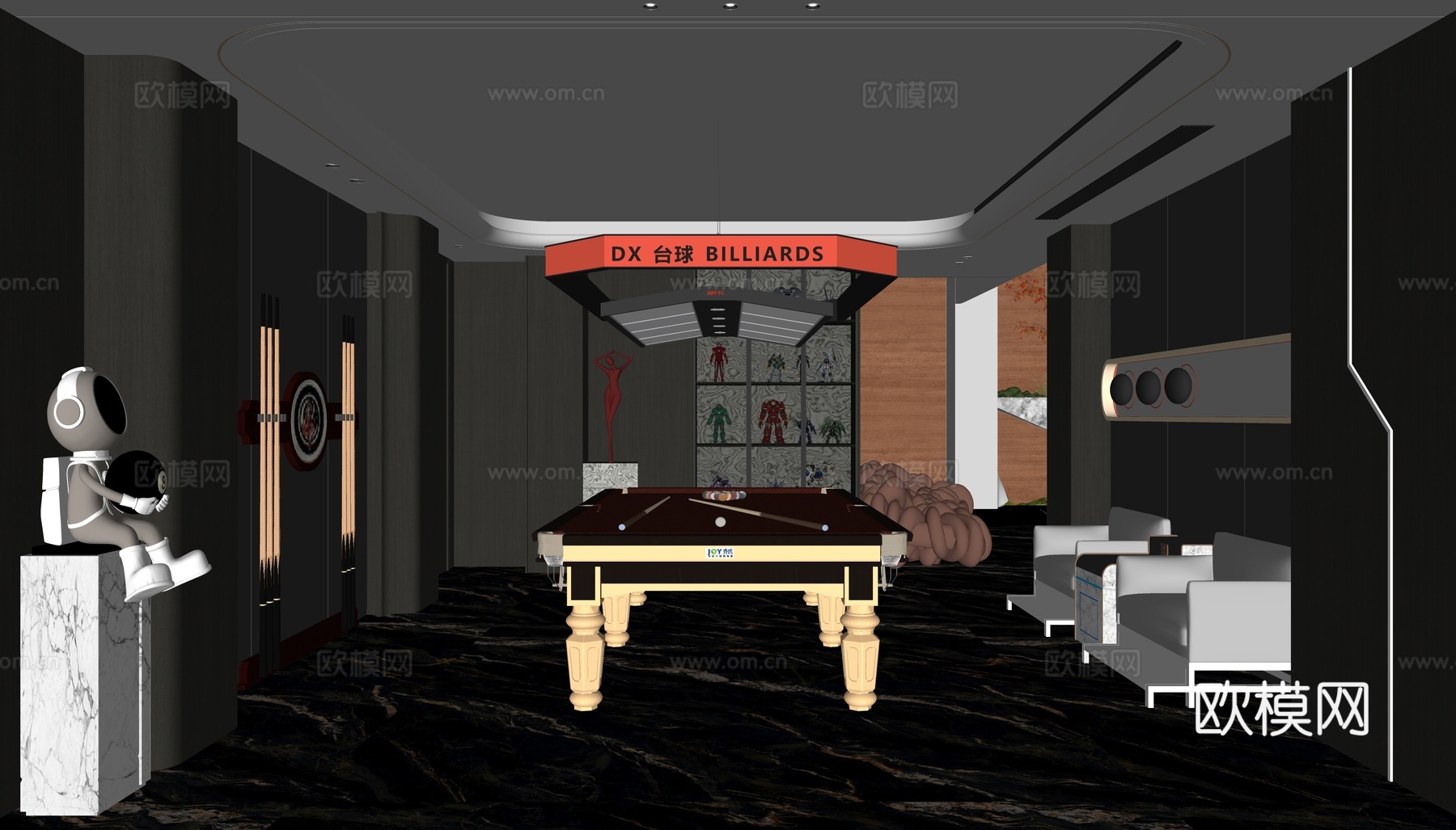 暗黑风休闲台球室su模型