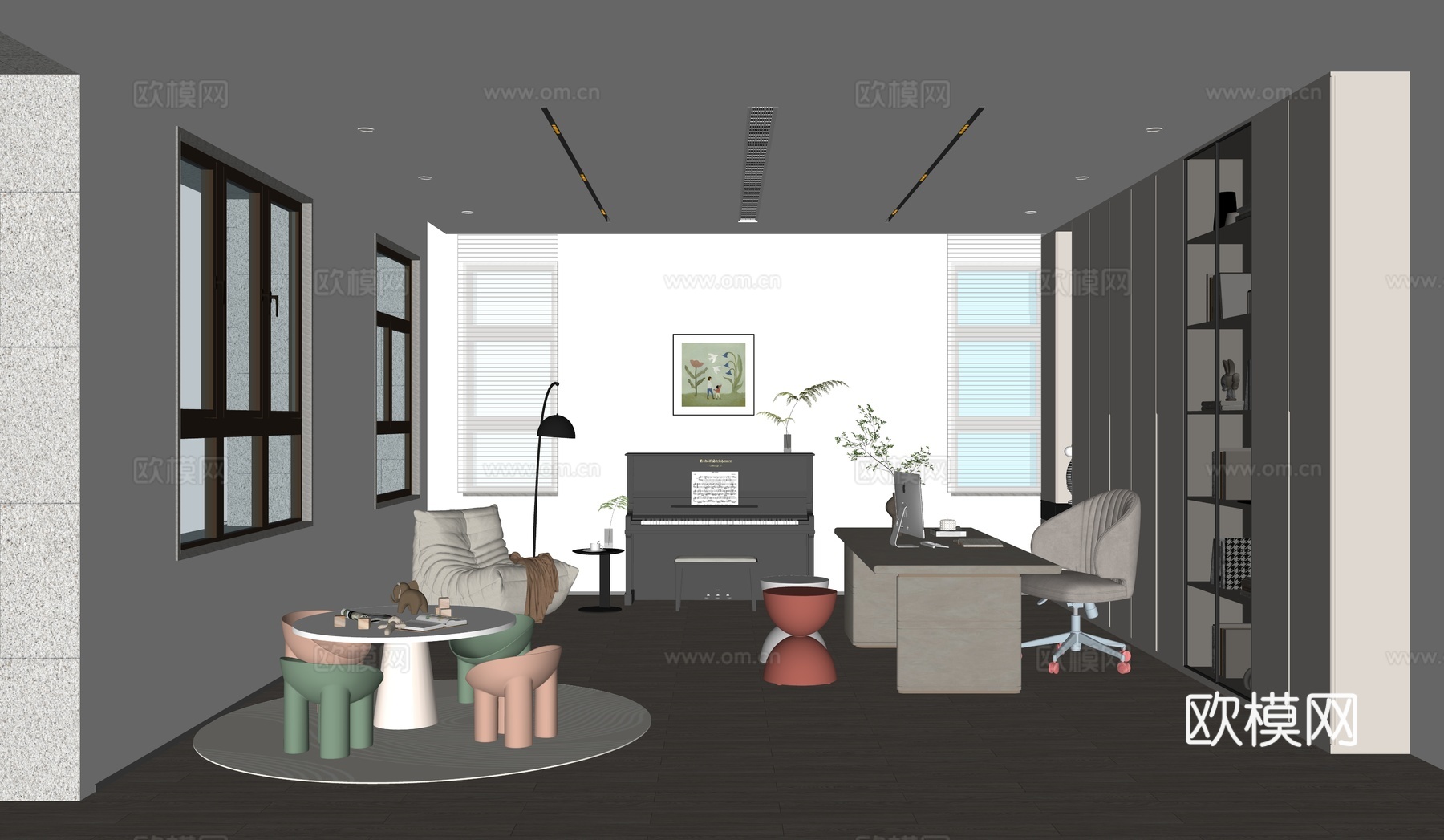 现代休闲娱乐室儿童书房su模型