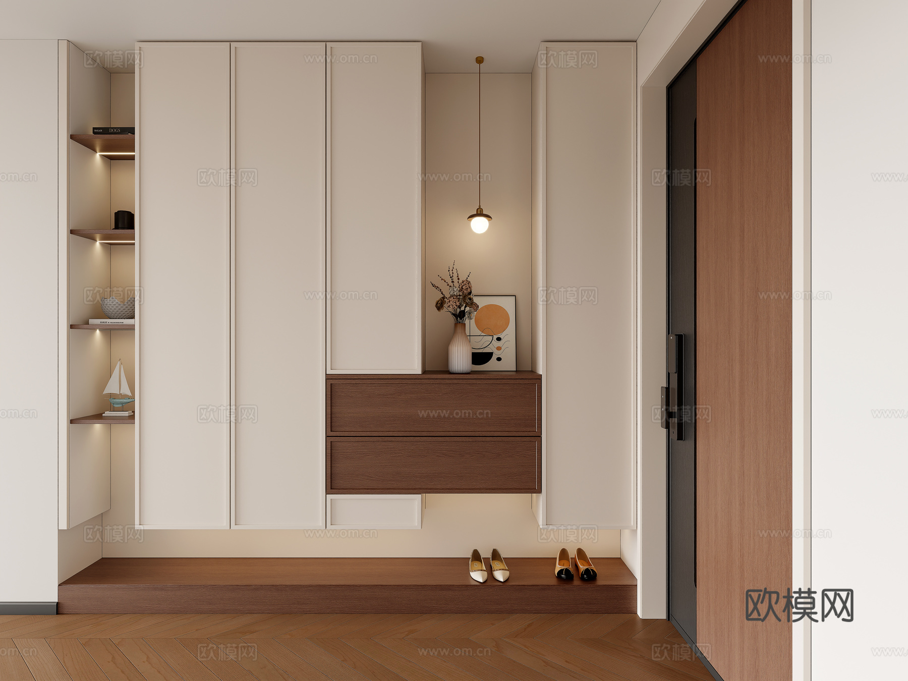 法式奶油中古风鞋柜 入户鞋柜 玄关鞋柜 玄关柜 装饰柜su模型