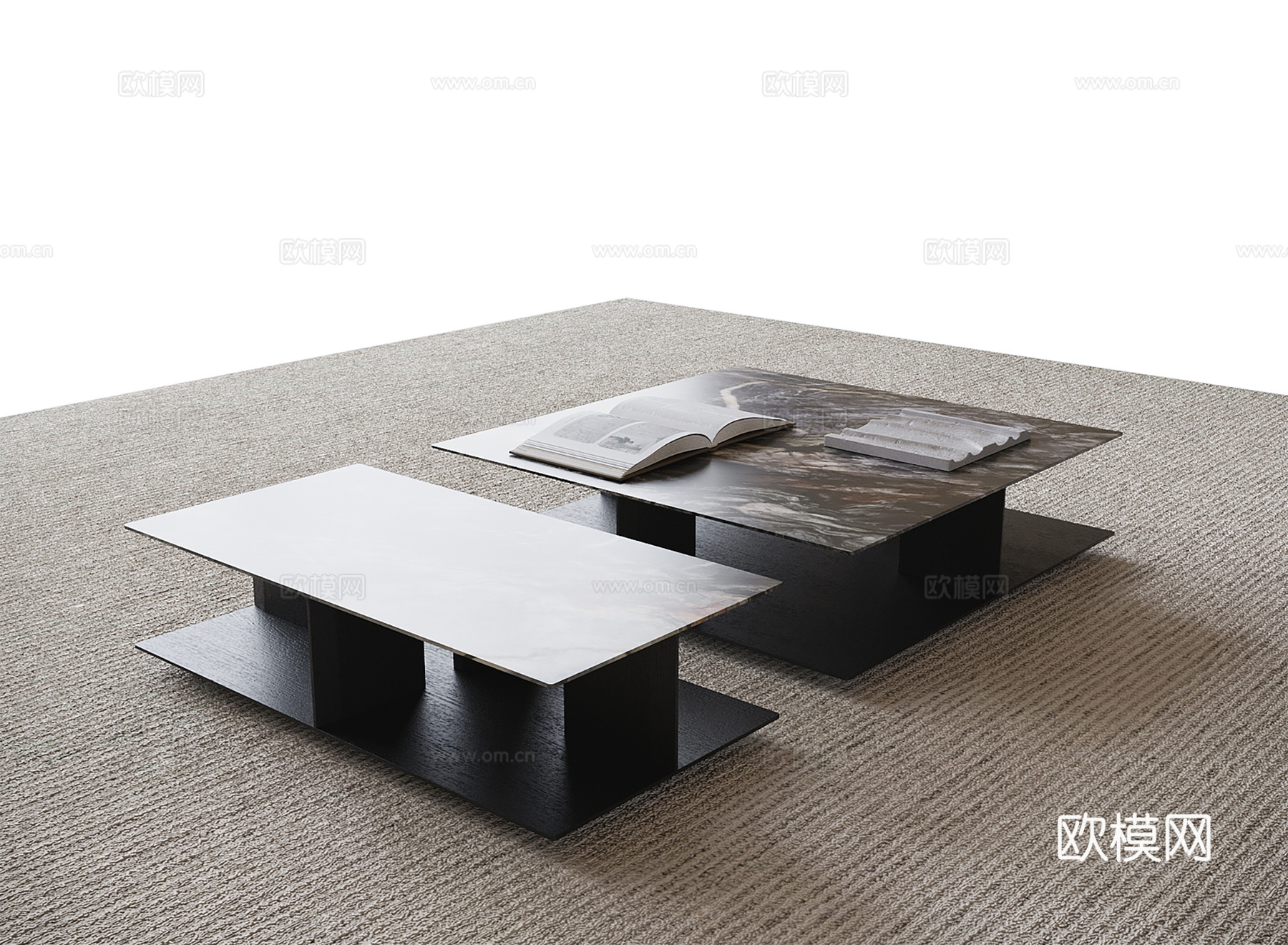 现代茶几 地毯su模型下载（渲染图1）