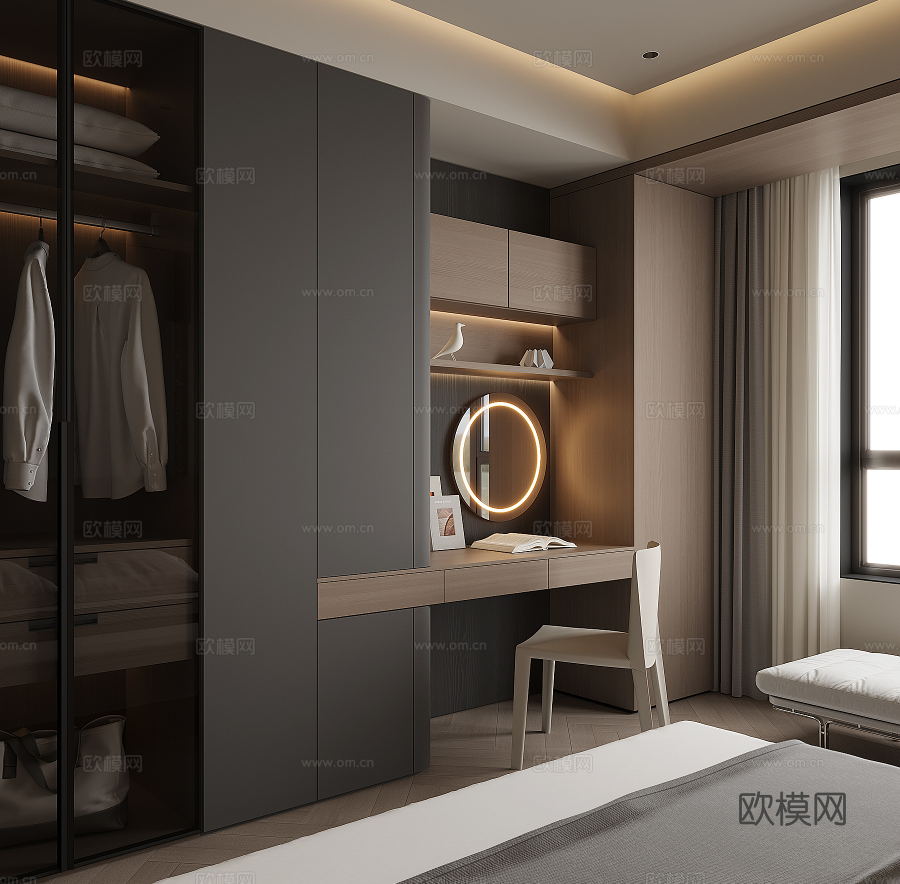 现代书桌一体柜3d模型下载