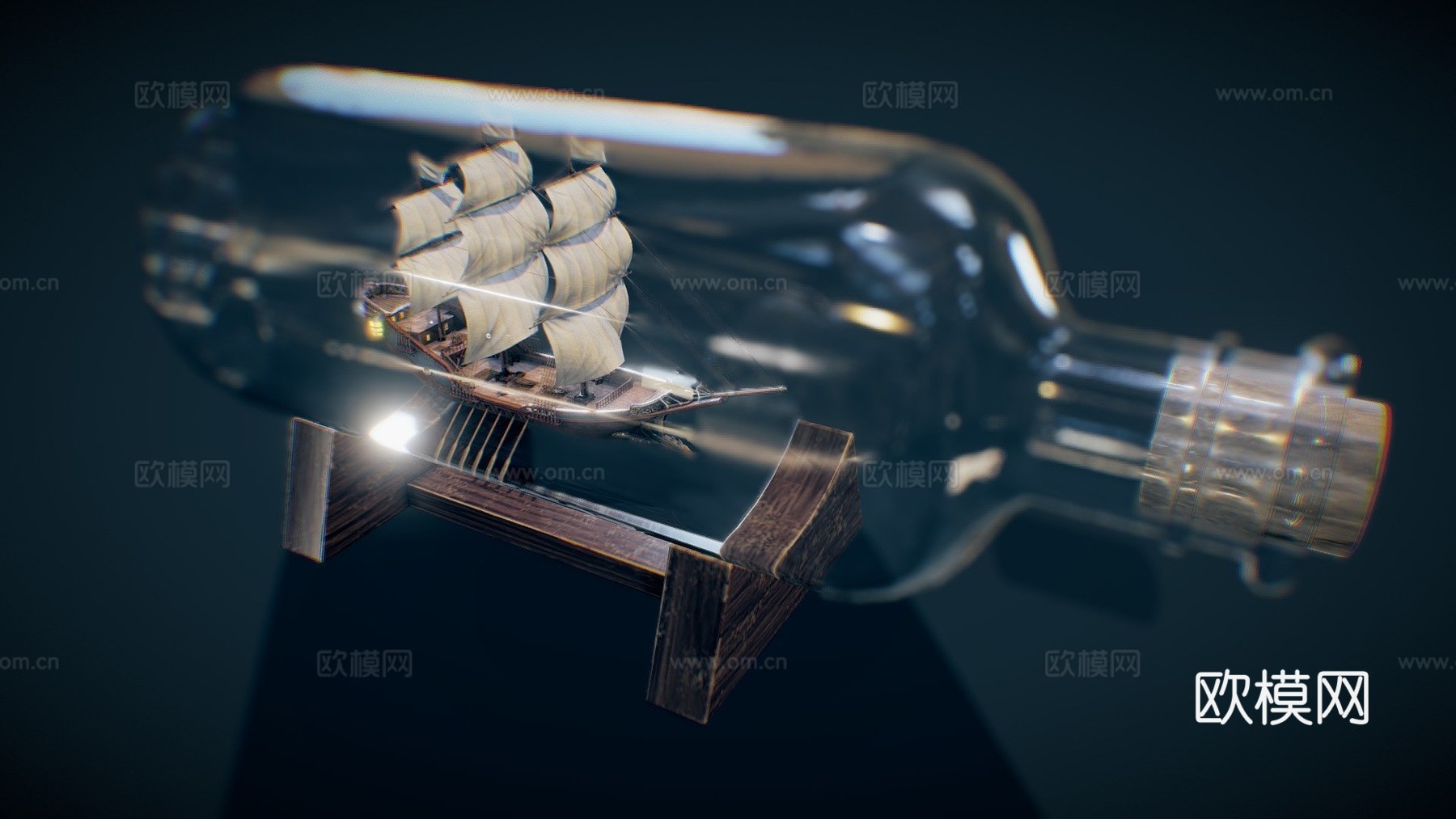 瓶中船3d模型下载（渲染图1）