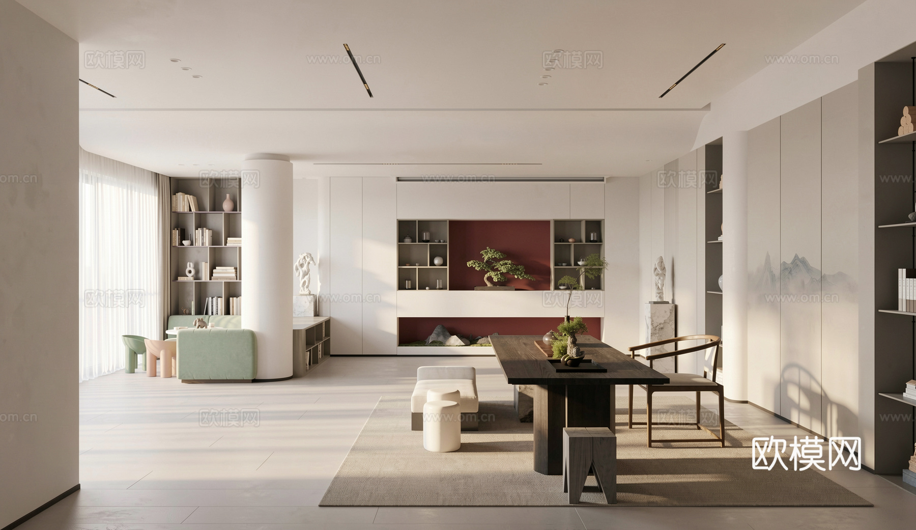 现代风格别墅茶室休闲区su模型