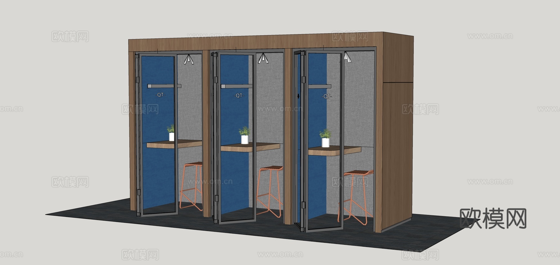 现代办公电话亭 静音舱 独立办公仓su模型