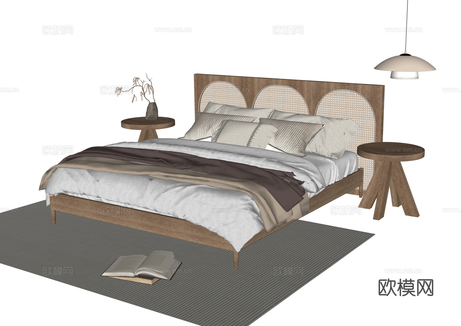 现代双人床 床头柜su模型