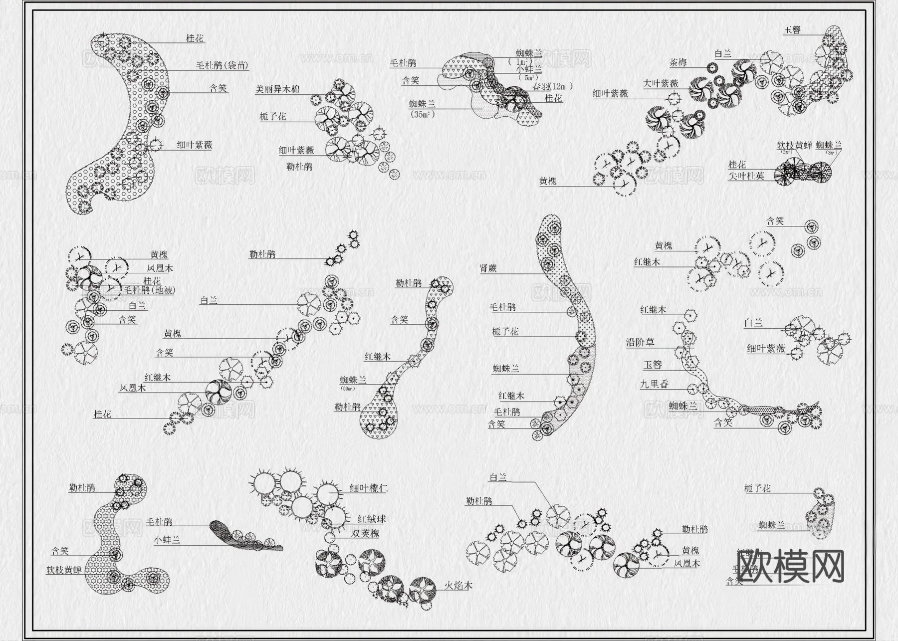 27套园林景观花境植物组团绿植配置CAD图库cad施工图