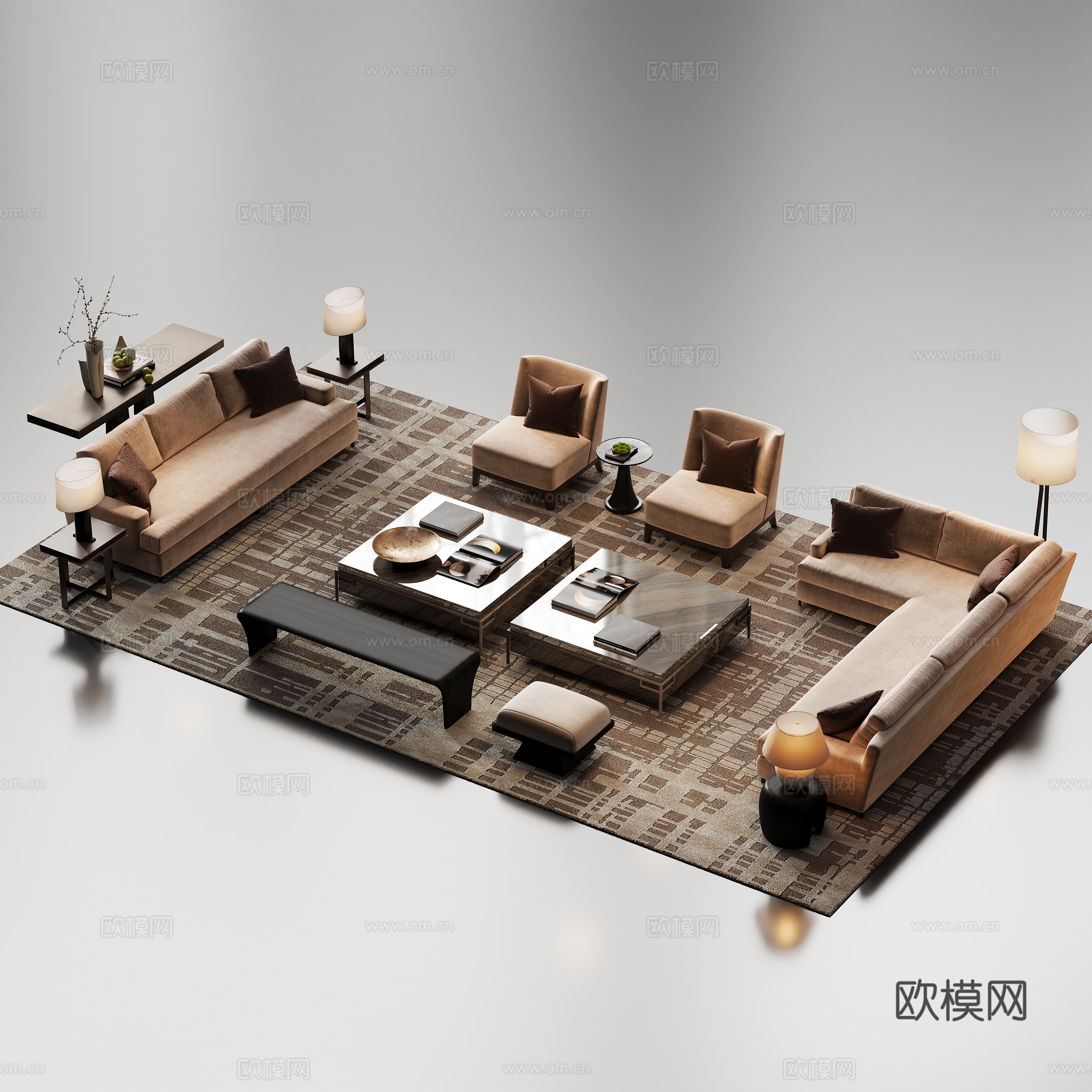 现代组合沙发茶几su模型