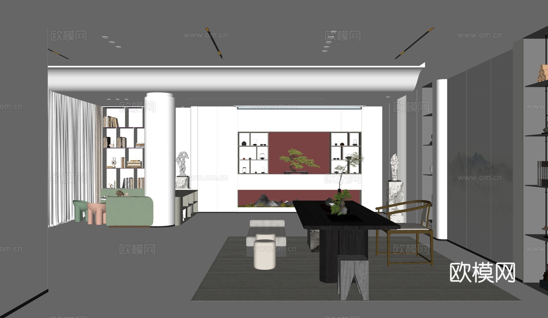 现代风格别墅茶室休闲区su模型