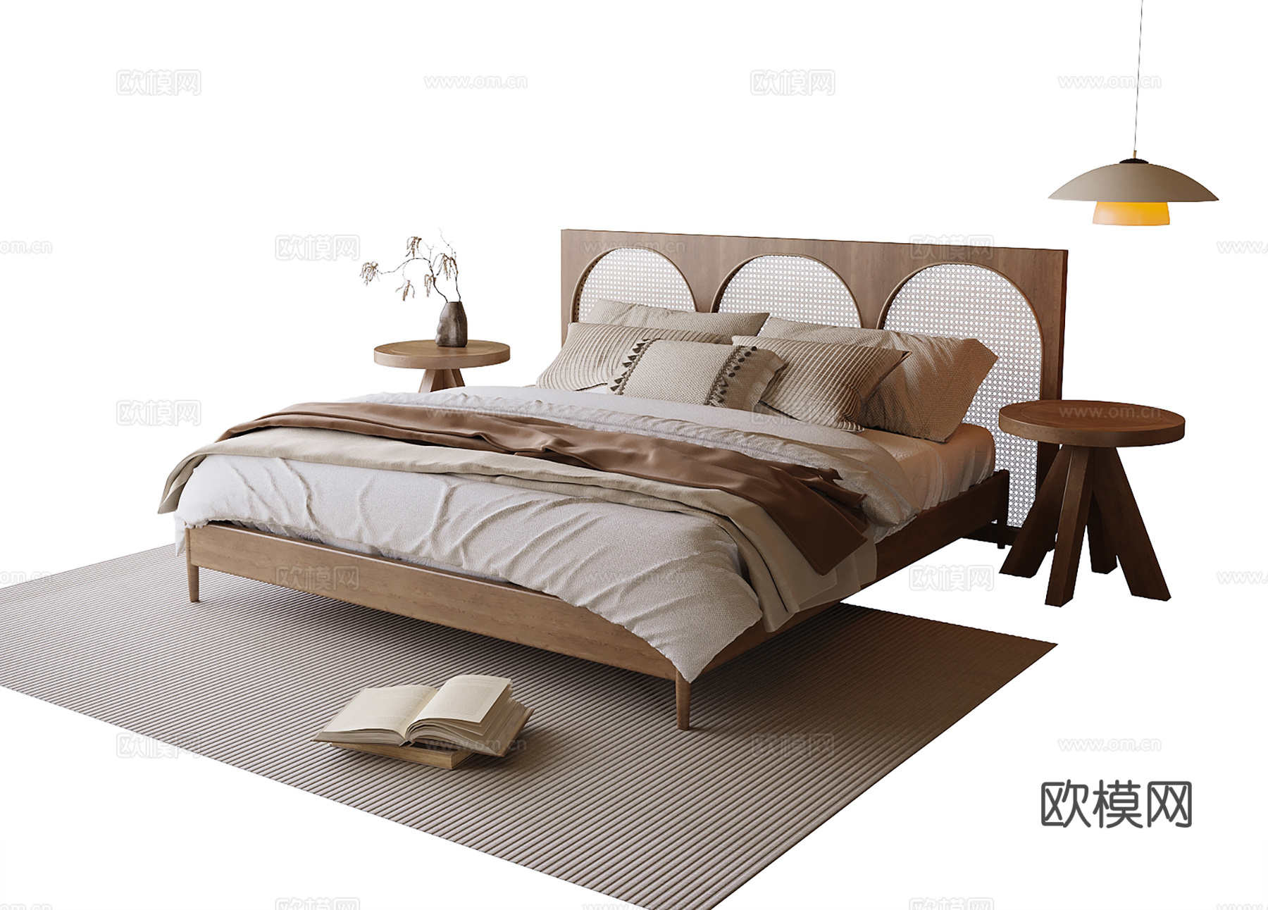 现代双人床 床头柜su模型