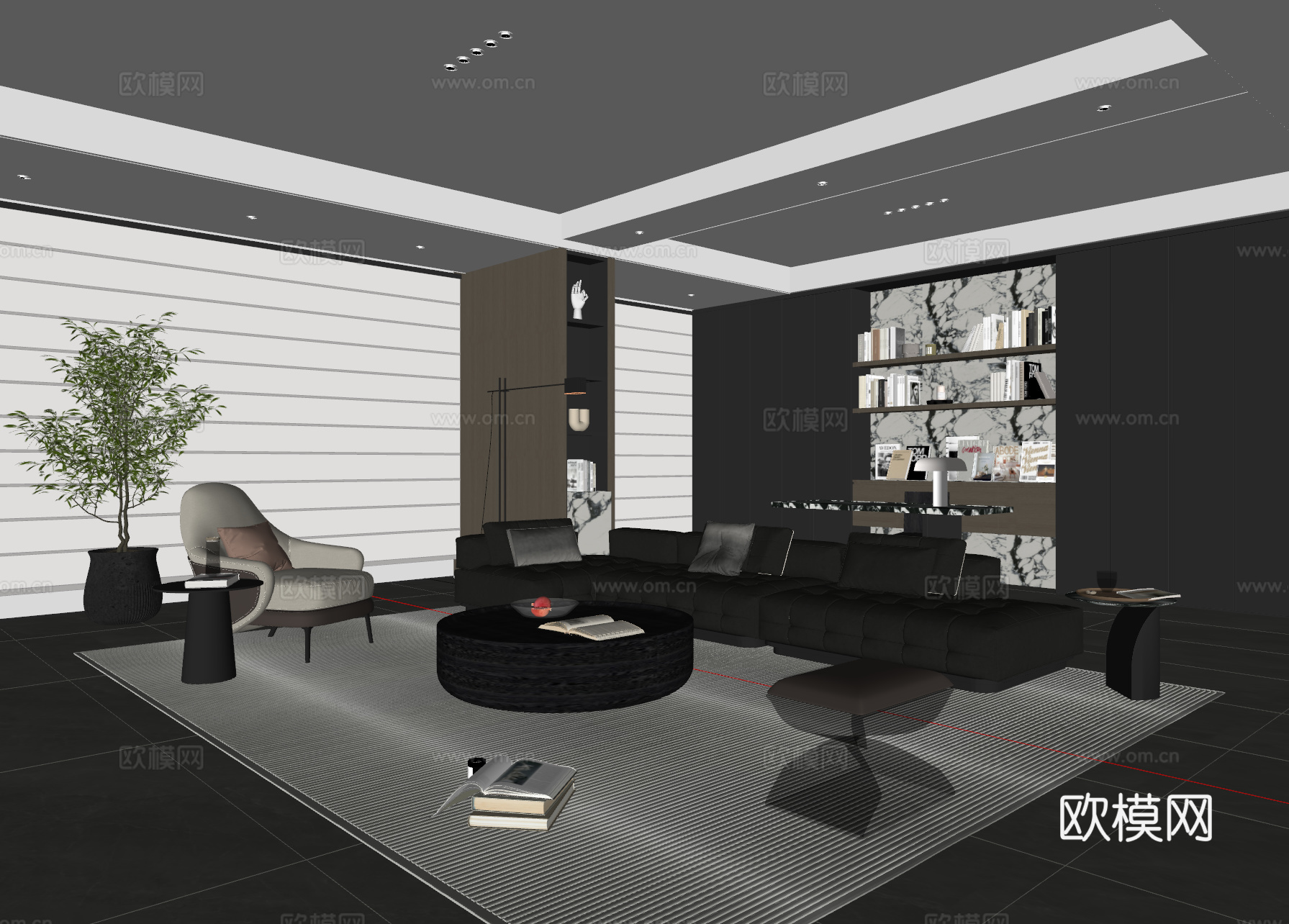 现代意式客 沙发茶几 书桌椅 书柜 装饰柜 饰品摆件su模型