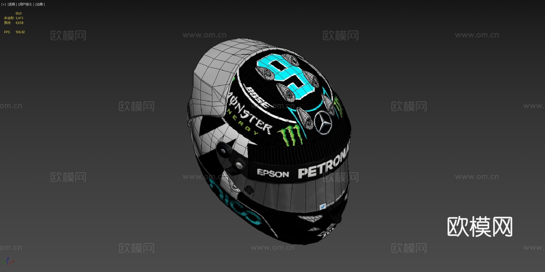 尼科·罗斯伯格 F1 头盔3d模型下载（渲染图4）