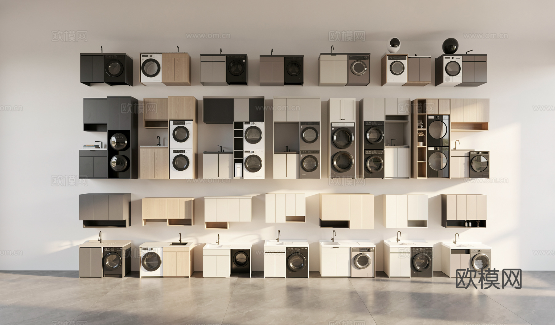 现代洗衣机柜 洗衣机 烘干机 洗手台 壁挂洗衣机 阳台洗衣机su模型