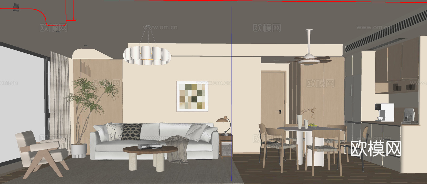 原木风客餐厅su模型