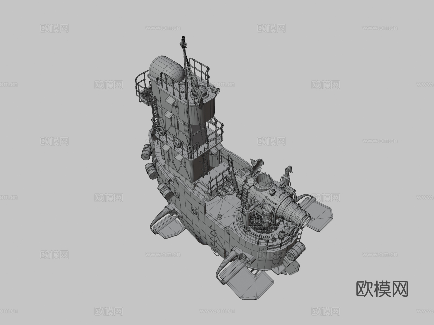 低多边形柴油朋克气垫船-炮艇3d模型下载（渲染图3）
