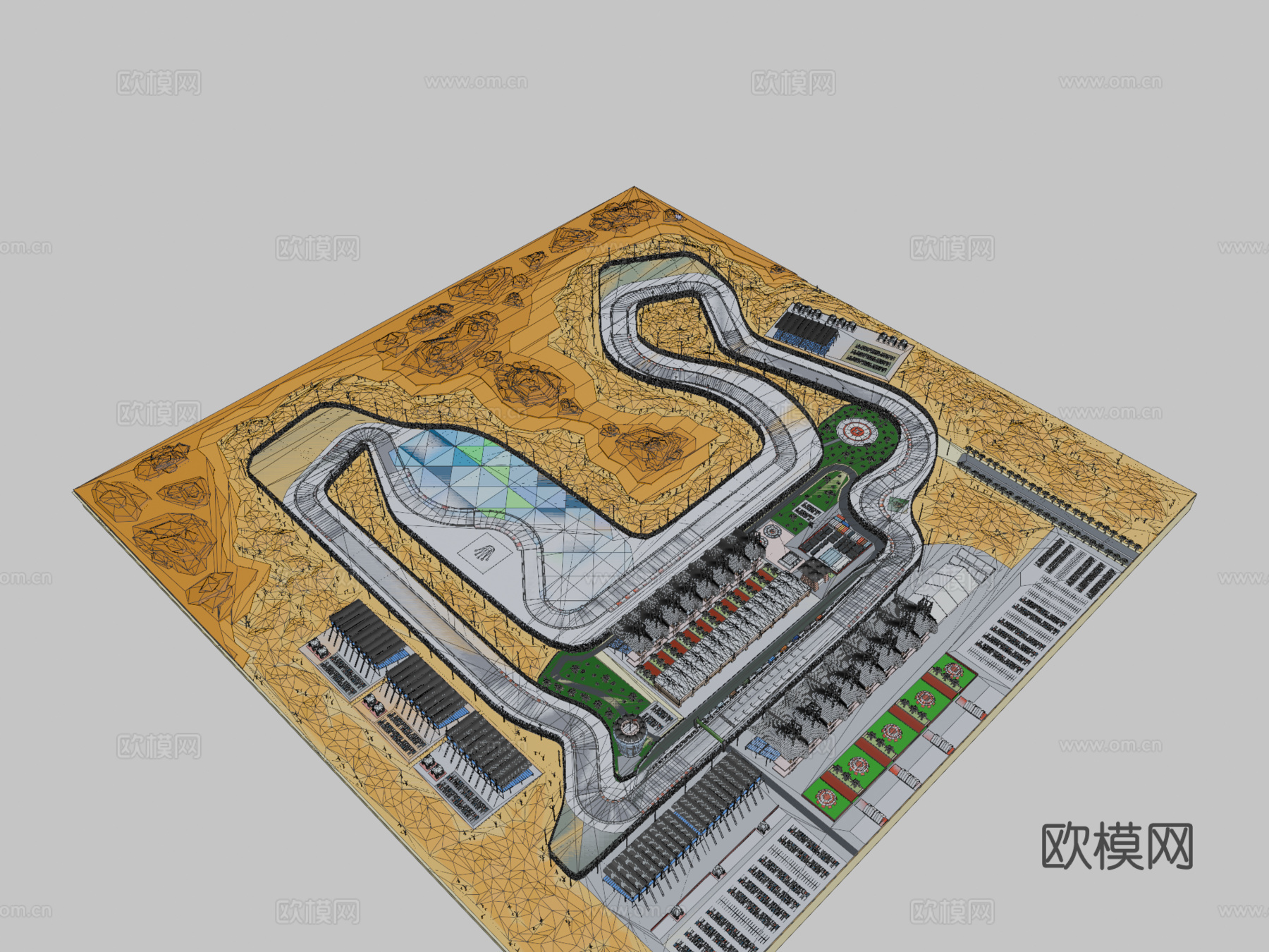 F1巴林低多边形赛道3d模型下载（渲染图2）