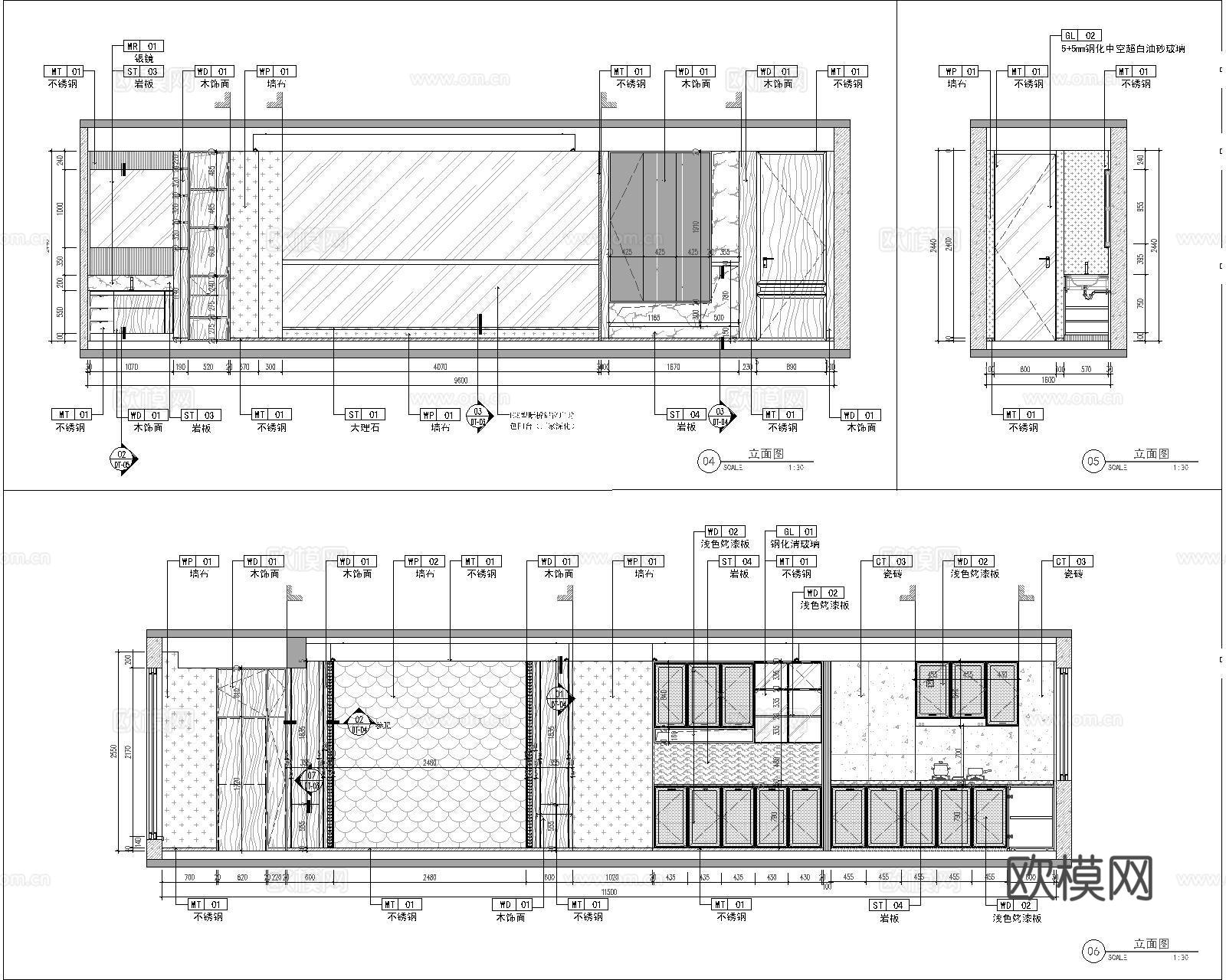 样板间效果图 施工图 平面 立面  节点cad施工图