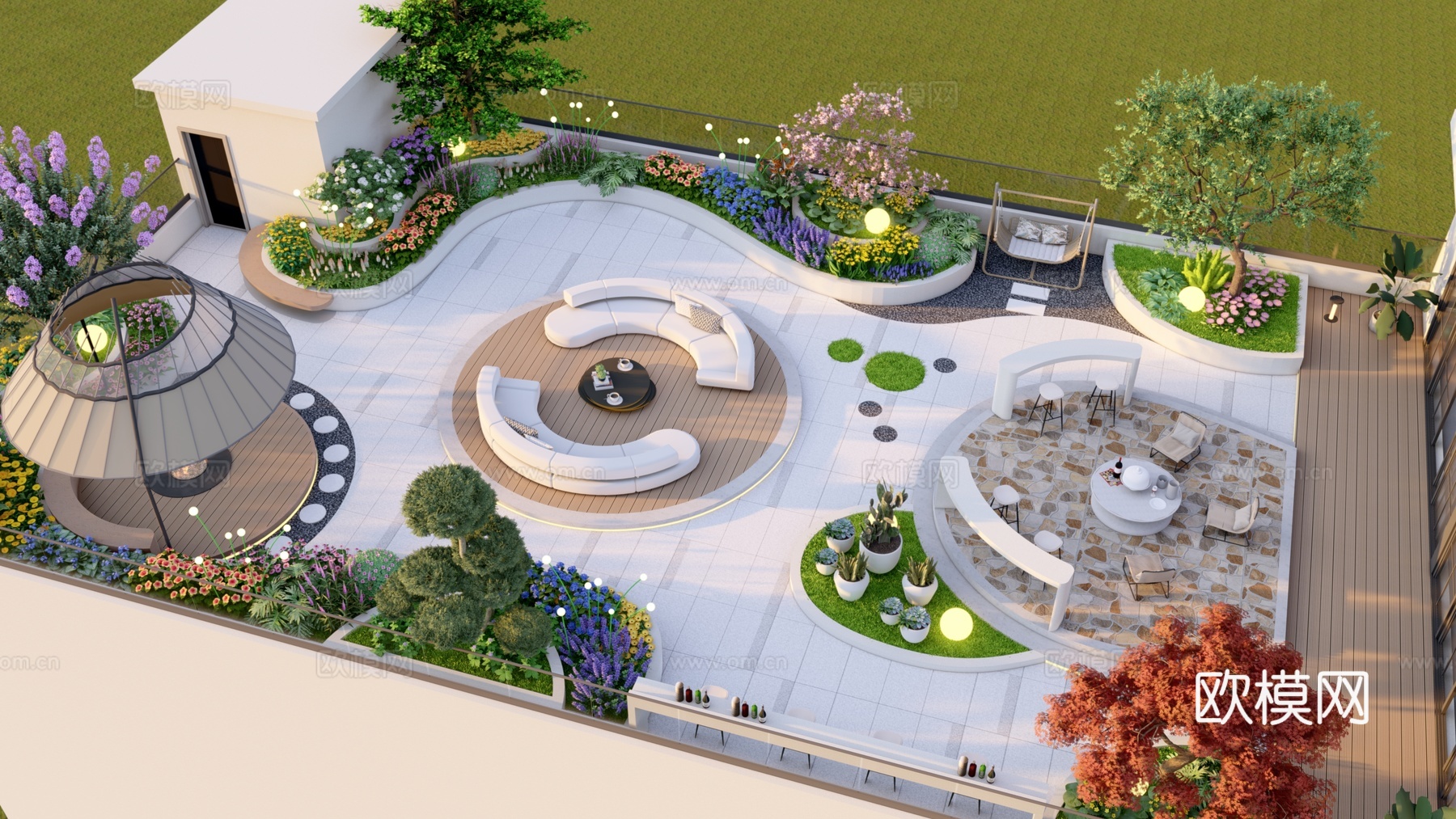 现代屋顶花园su模型