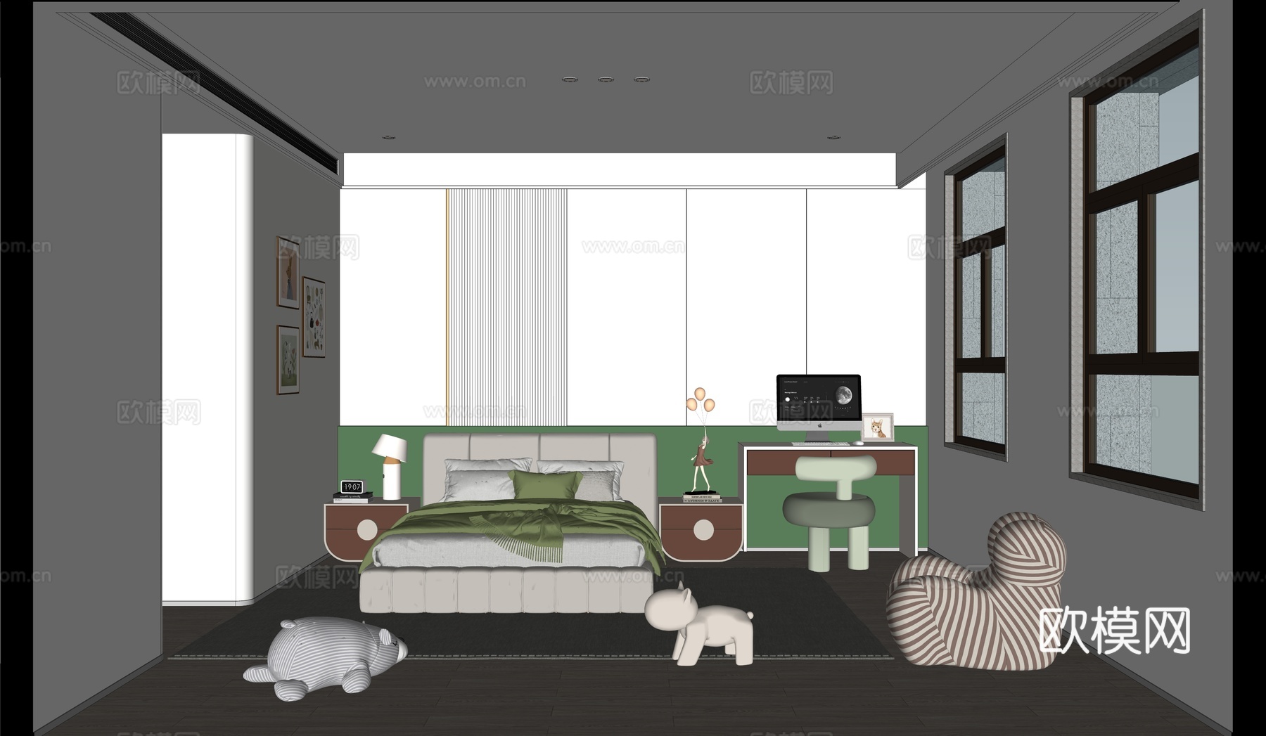 现代卡通网红儿童房su模型