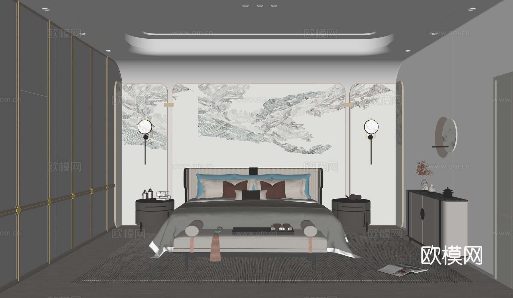 新中式中式主卧卧室su模型