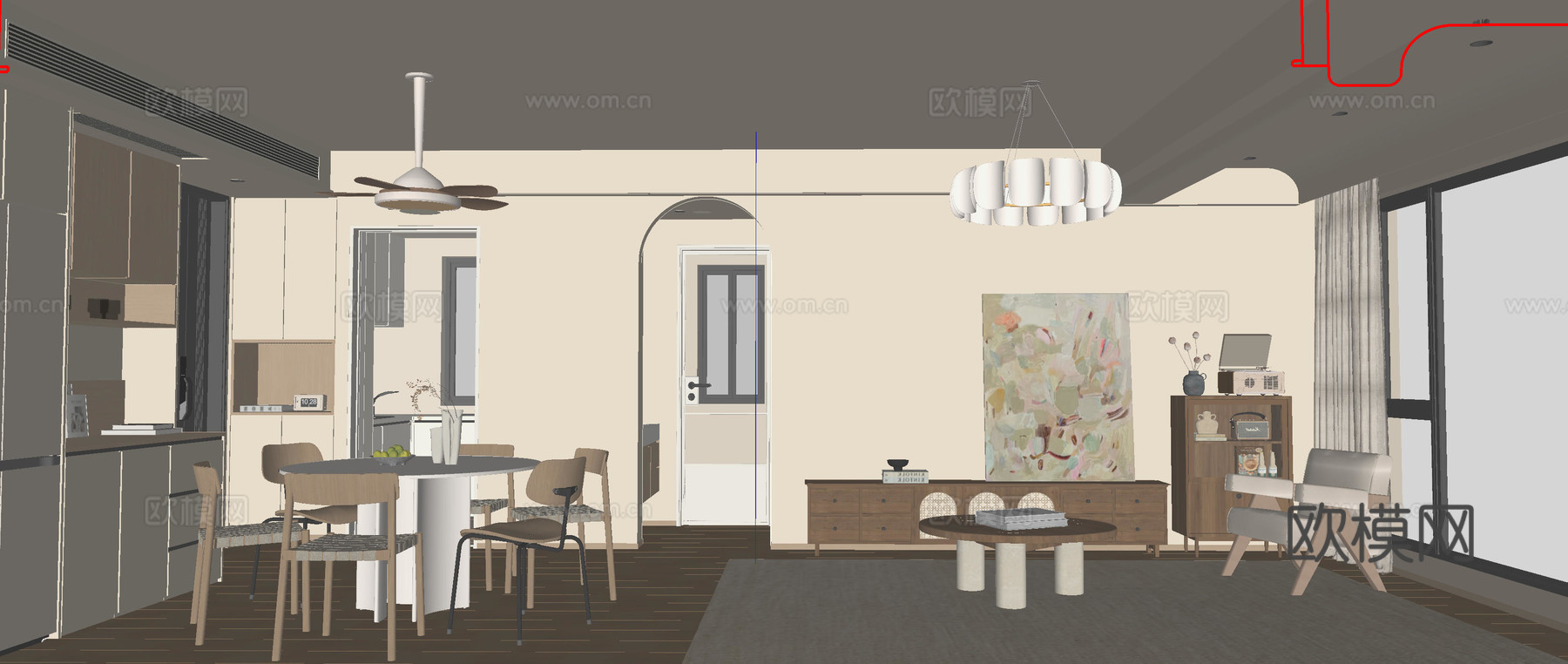 原木风客餐厅su模型