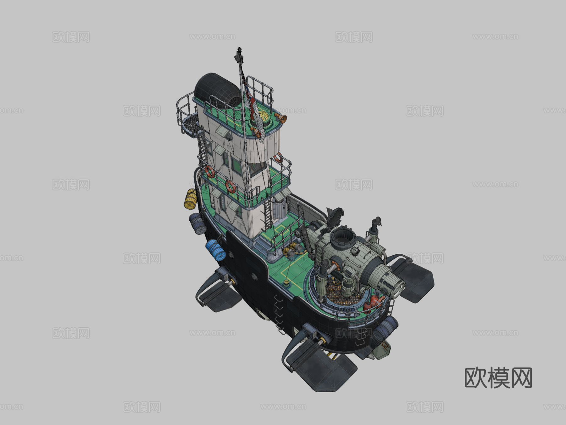 低多边形柴油朋克气垫船-炮艇3d模型下载（渲染图2）