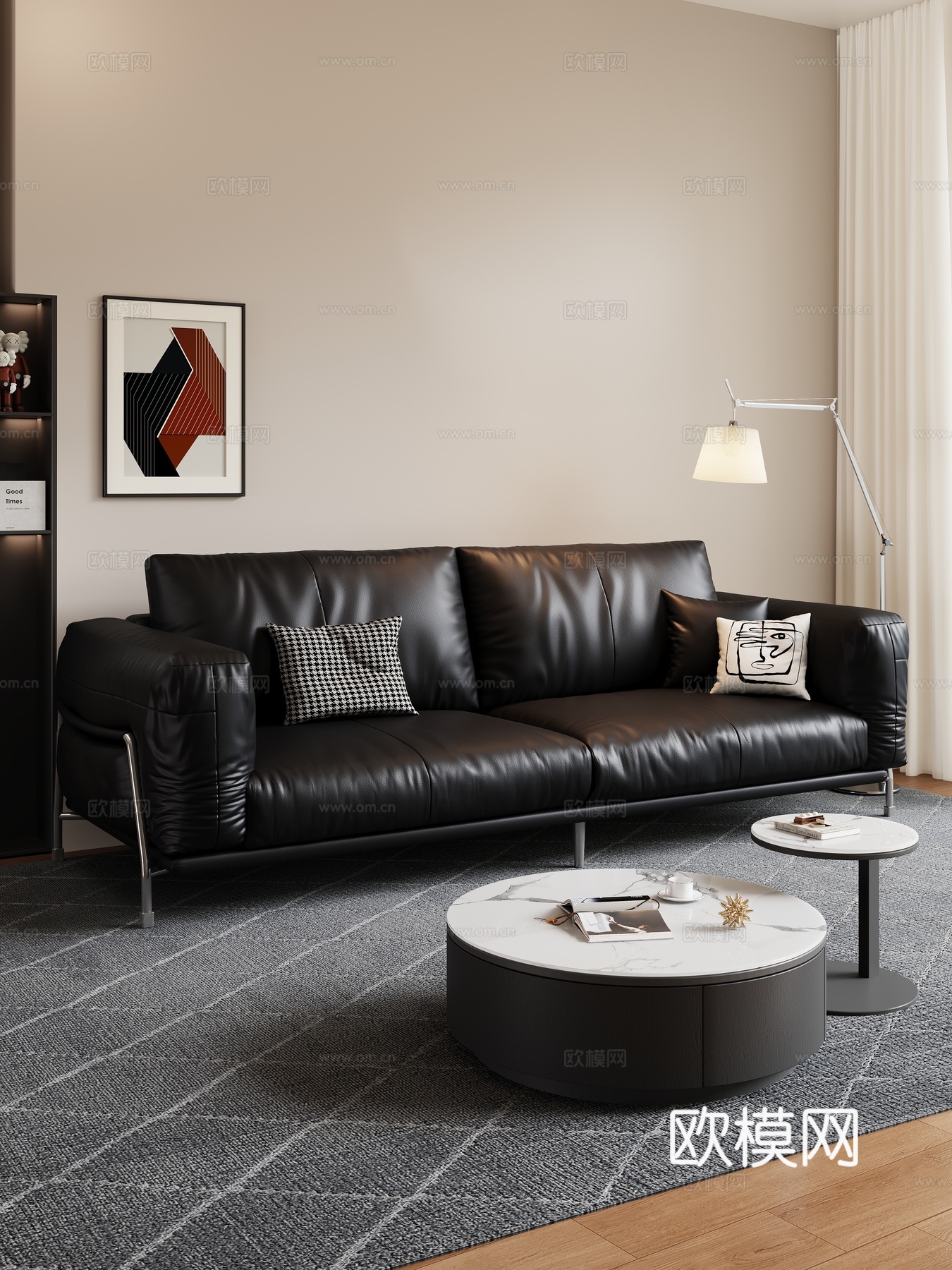 现代客厅 包豪斯沙发 沙发茶几组合 三人沙发3d模型下载