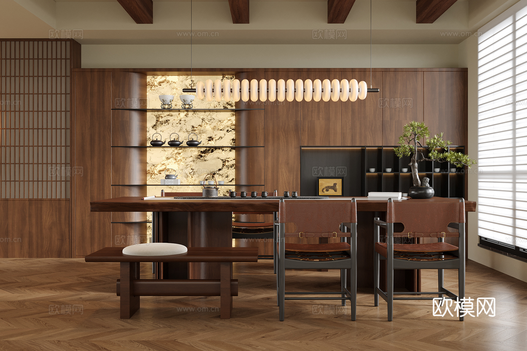 现代茶室 茶桌椅su模型