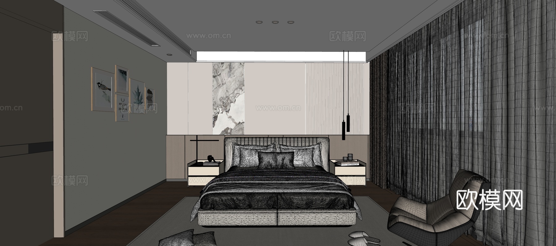 现代卧室su模型