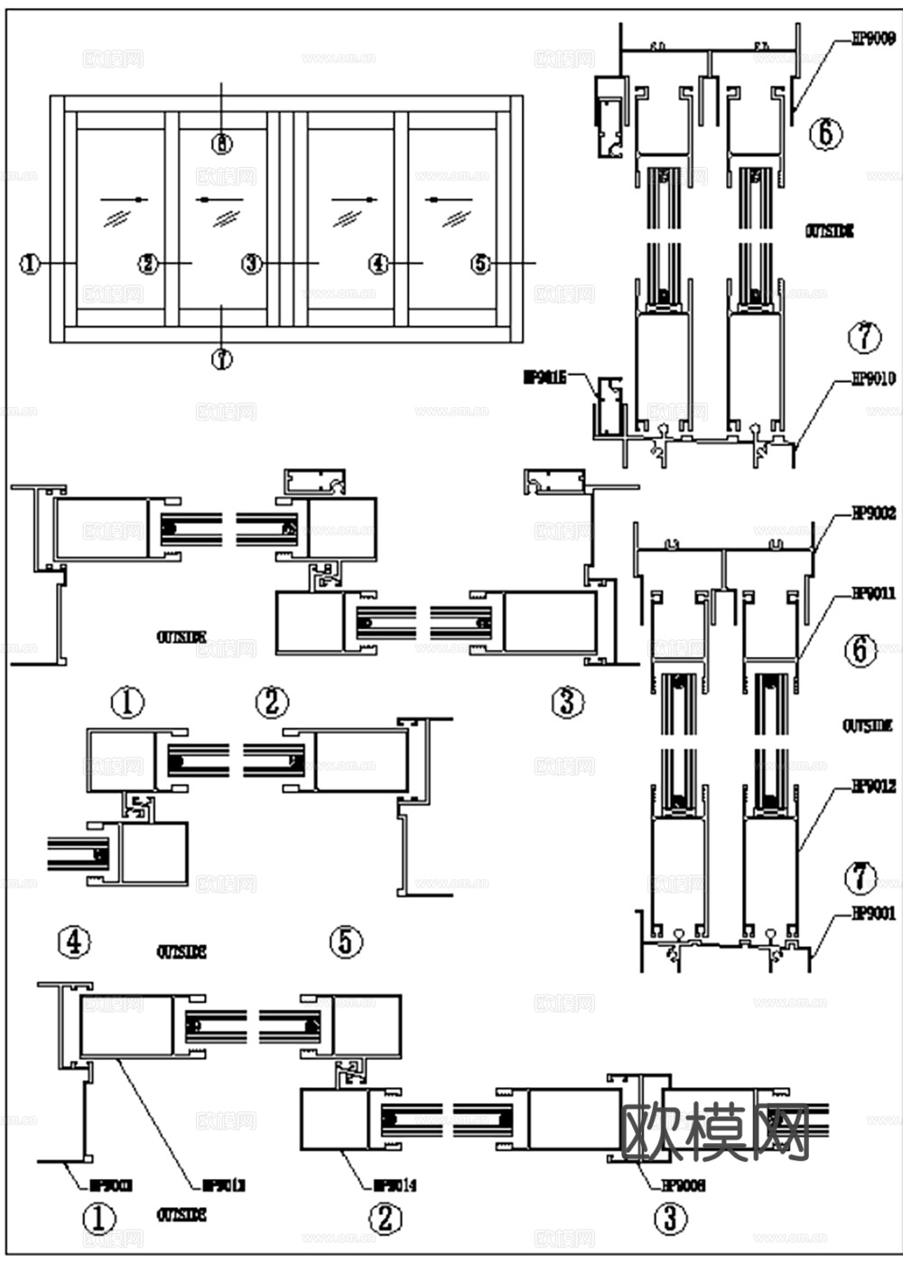 216款幕墙推拉窗平开门窗CAD截面构造图纸最新整理合集cad施工图