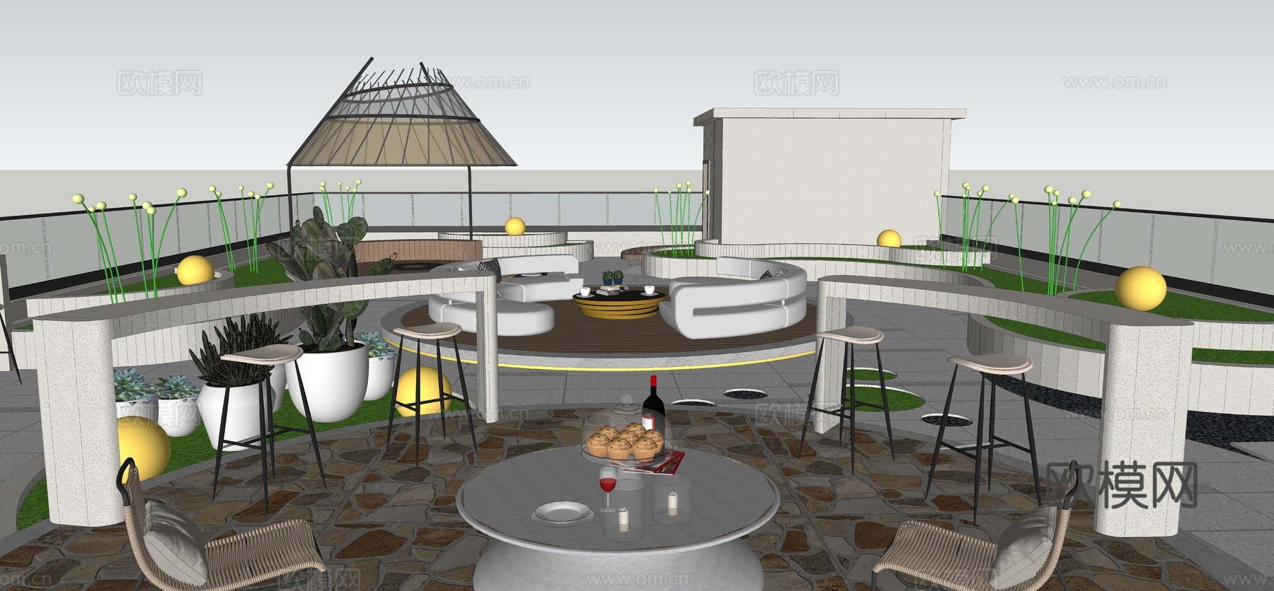 现代屋顶花园su模型