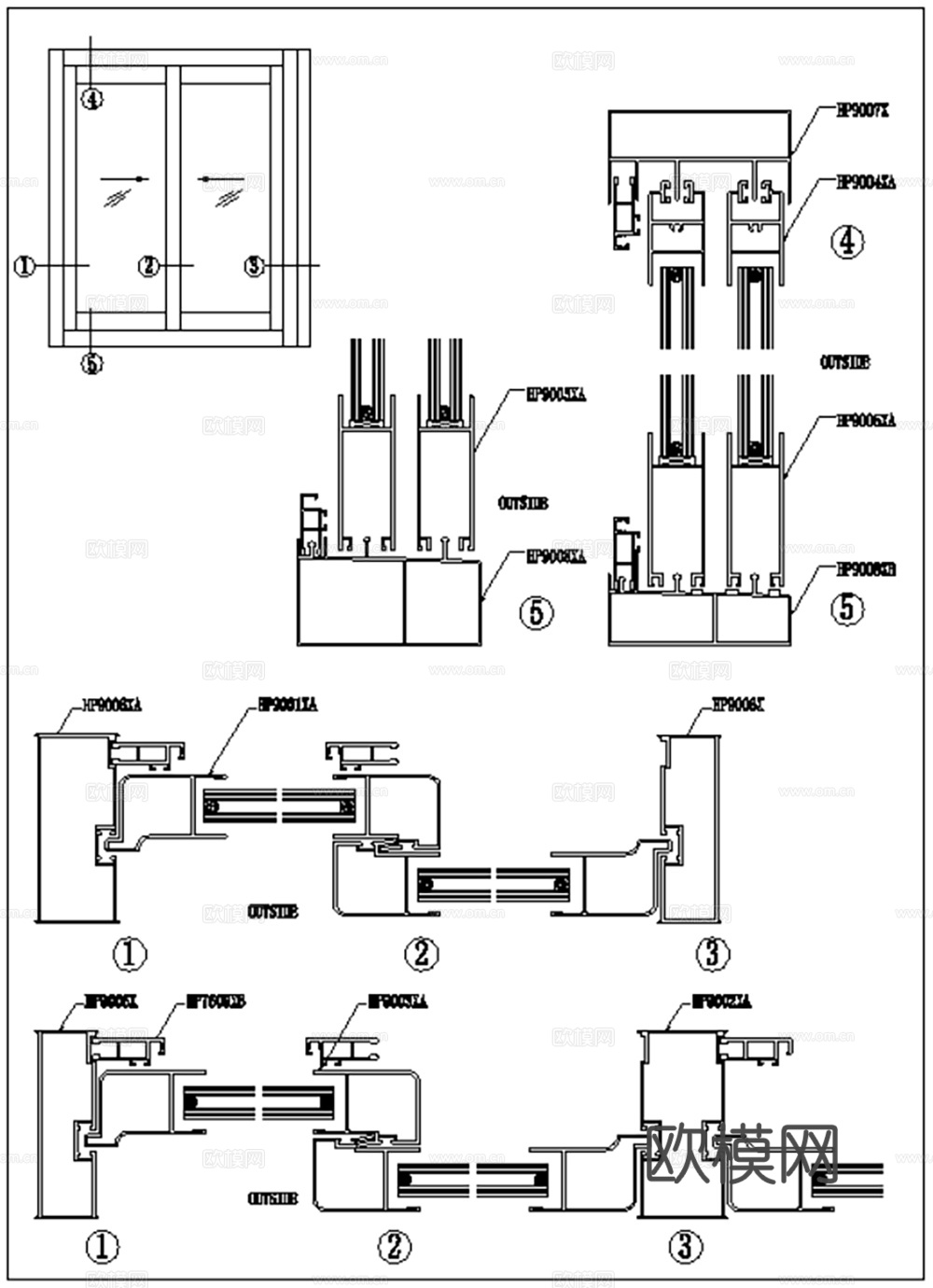 216款幕墙推拉窗平开门窗CAD截面构造图纸最新整理合集cad施工图
