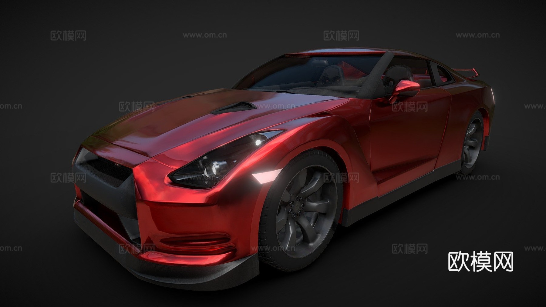 日产GT-R 2008款红色版3d模型下载（渲染图1）