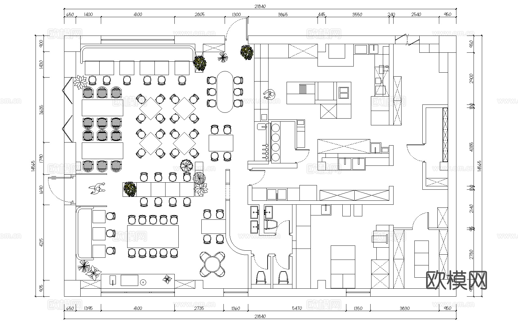 28套餐厅平面CAD设计方案图纸最新整理合集cad施工图