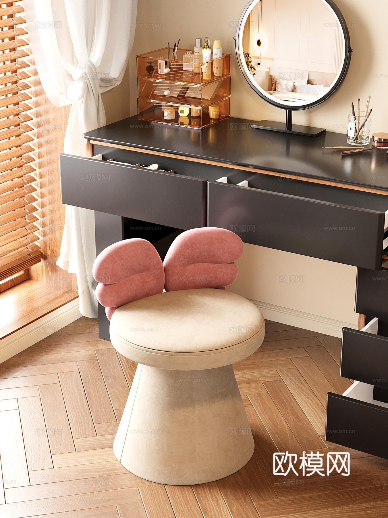 奶油风化妆凳 现代梳妆凳 沙发凳 女生蝴蝶椅su模型