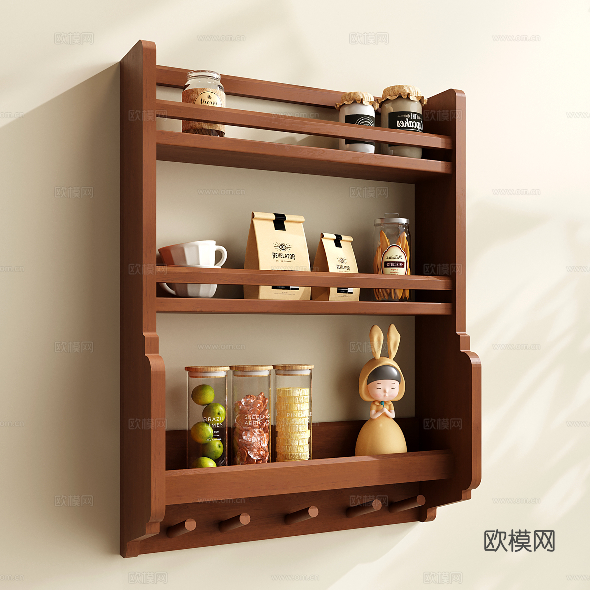 中古置物架 收纳架 壁挂装饰架 书架 原木杯架su模型