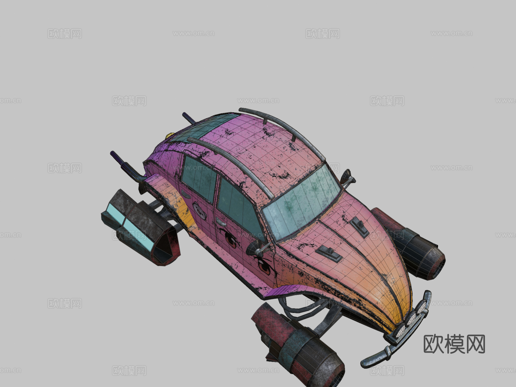 飞行复古汽车3d模型下载（渲染图2）