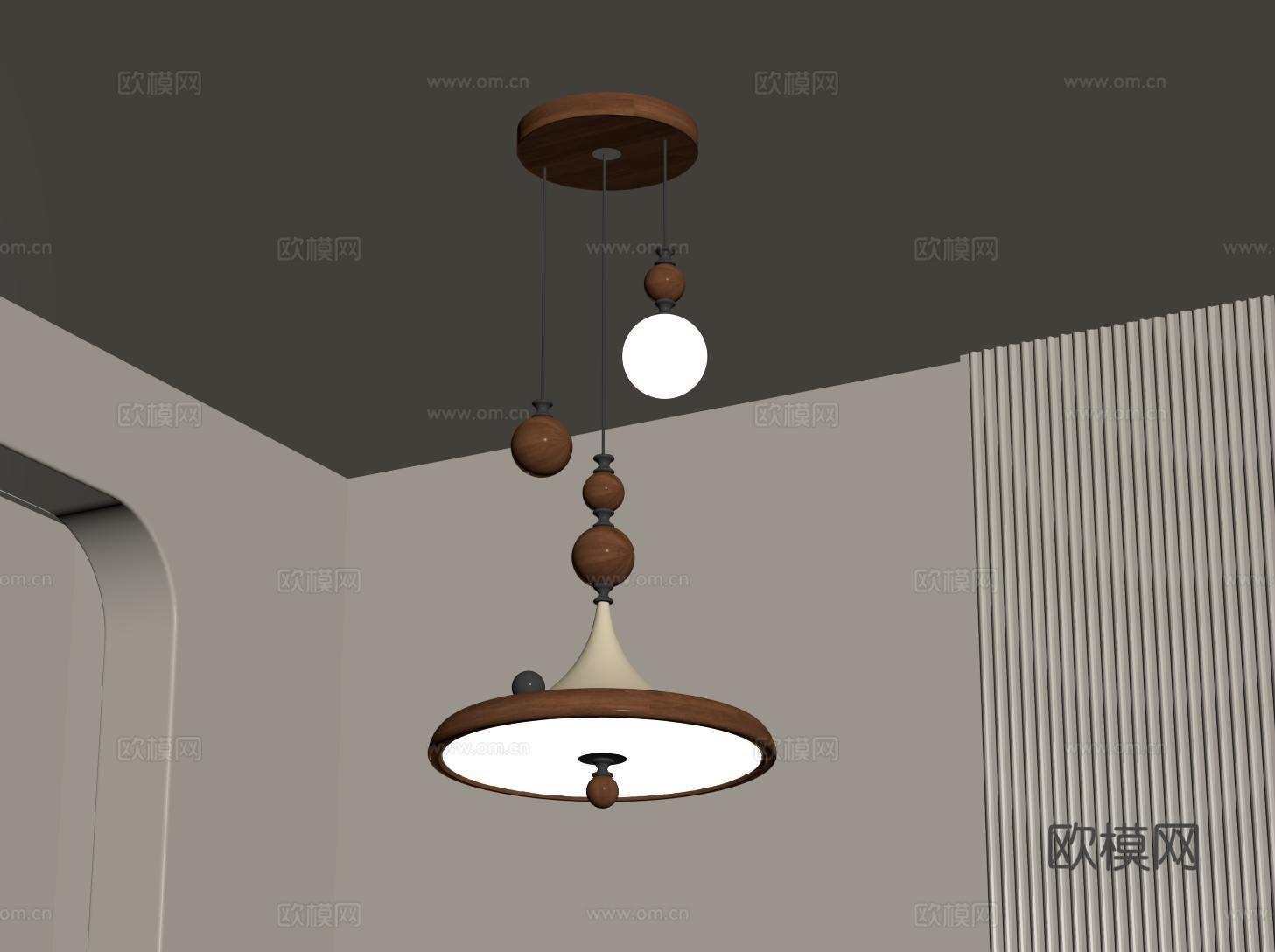 中古餐厅吊灯 复古圆盘吊灯su模型