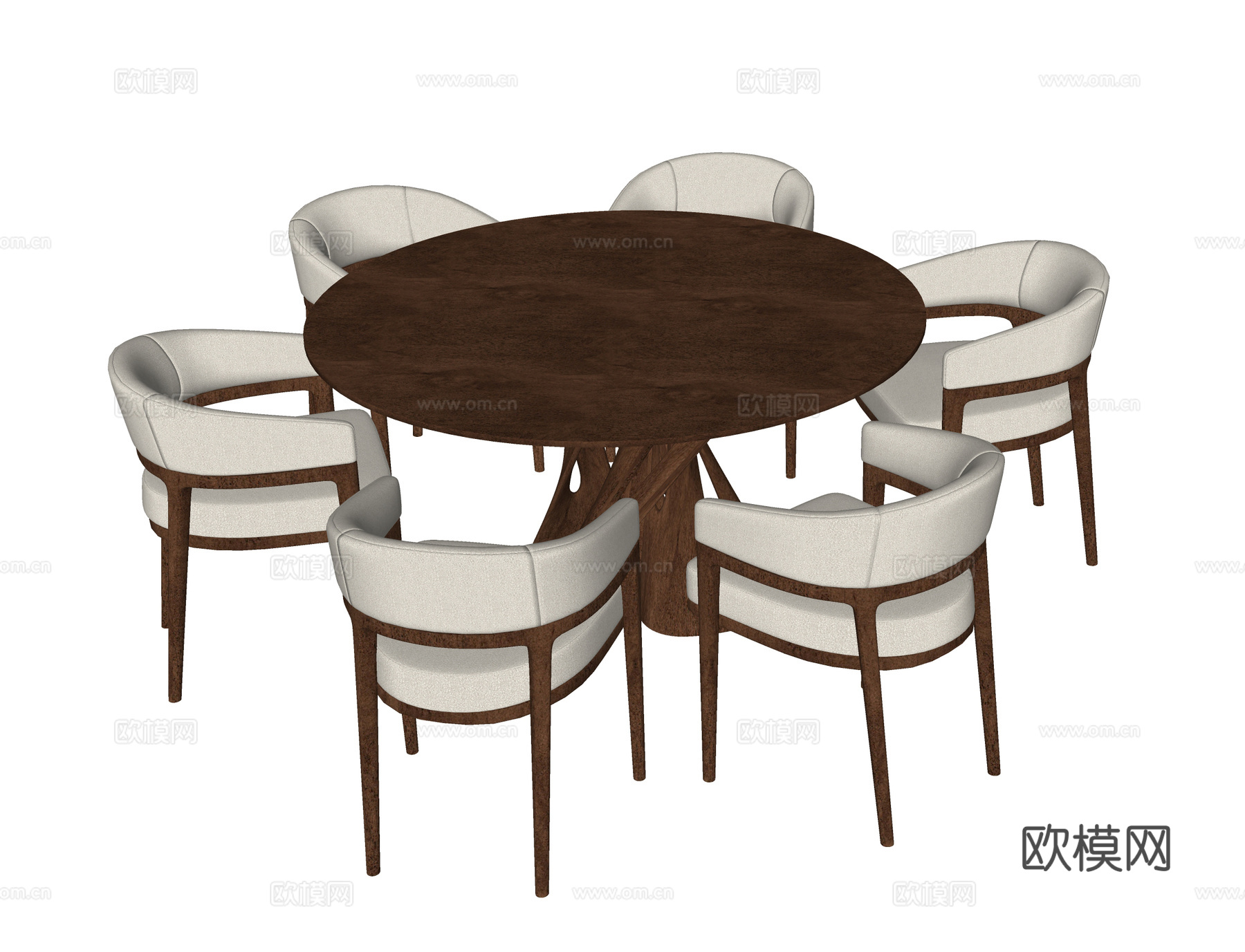 现代餐桌椅组合 圆形餐桌椅su模型