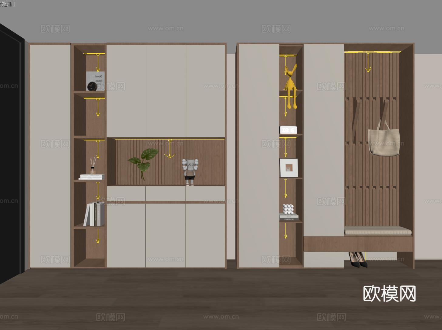 现代定制玄关鞋柜 通顶鞋柜 换鞋凳鞋柜一体su模型