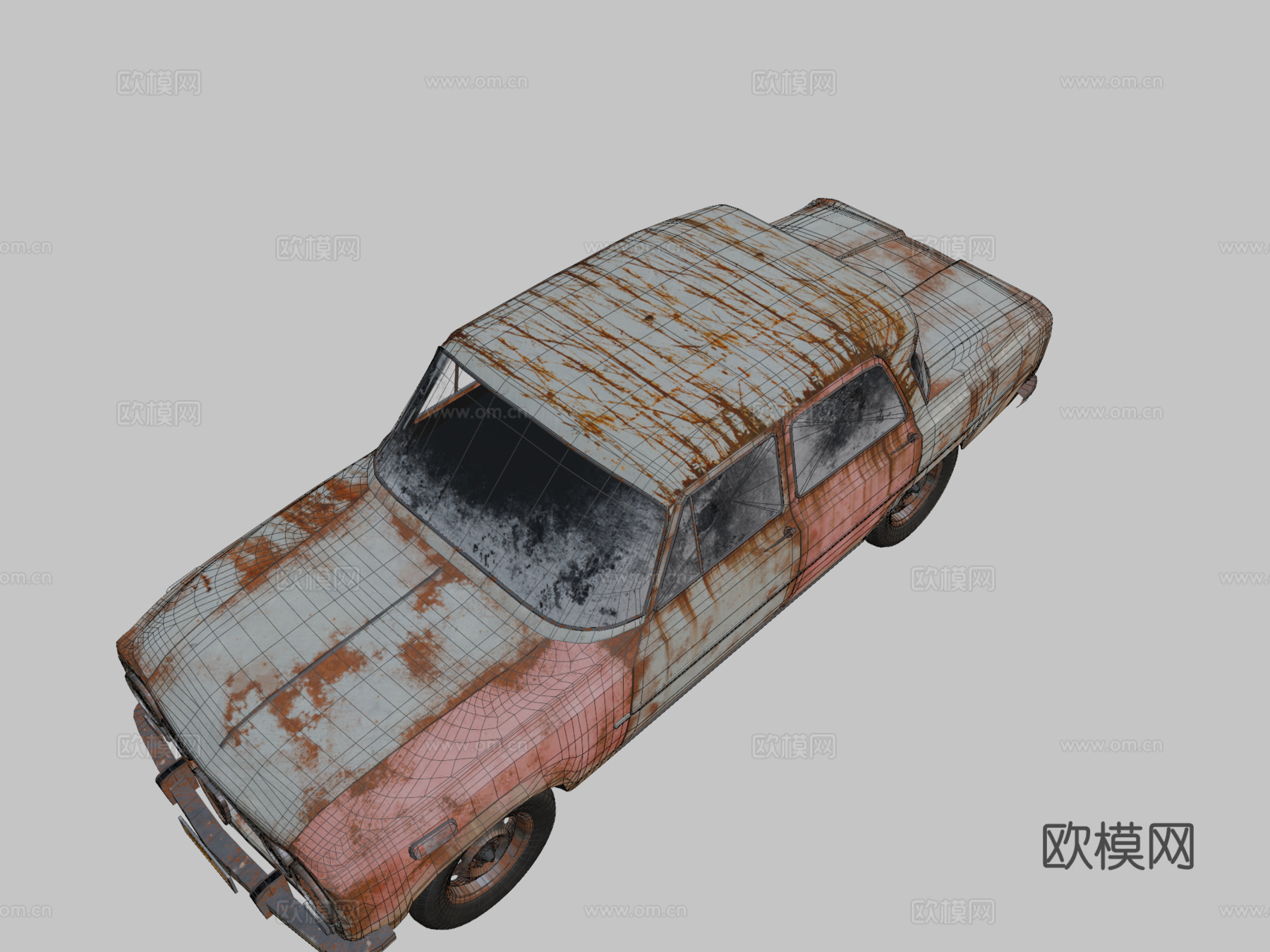 生锈的阿尔法罗密欧旧车3d模型下载（渲染图2）