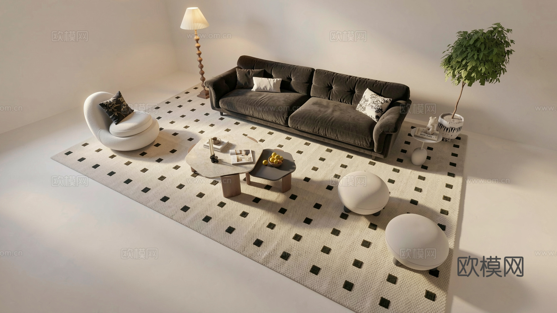 法式中古沙发组合_法式沙发茶几_中古风沙发茶几_皮质沙发su模型