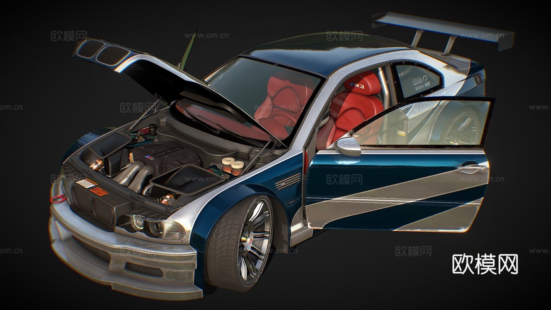 宝马M3 GTR-E46型（极品飞车-最高通缉）3d模型下载（渲染图1）