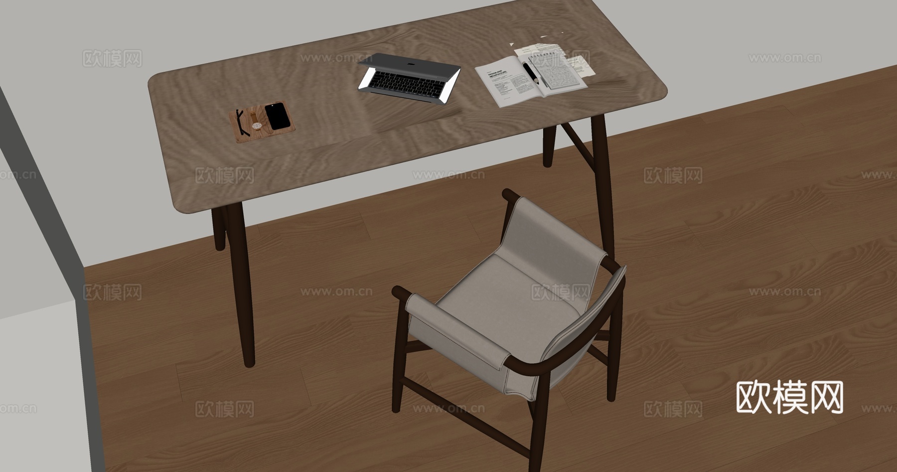 现代书桌椅组合 摆件组合 书桌su模型