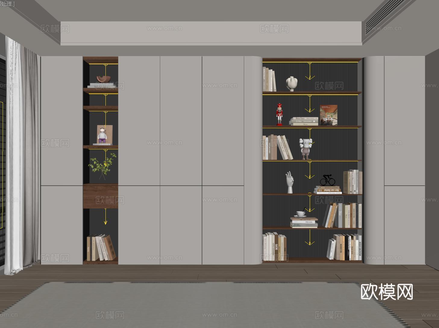 现代定制书柜 圆弧开放格书柜su模型
