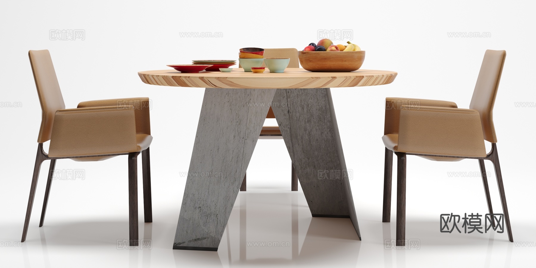 北欧 餐桌 椅子 食物 摆件组合3d模型下载（渲染图1）
