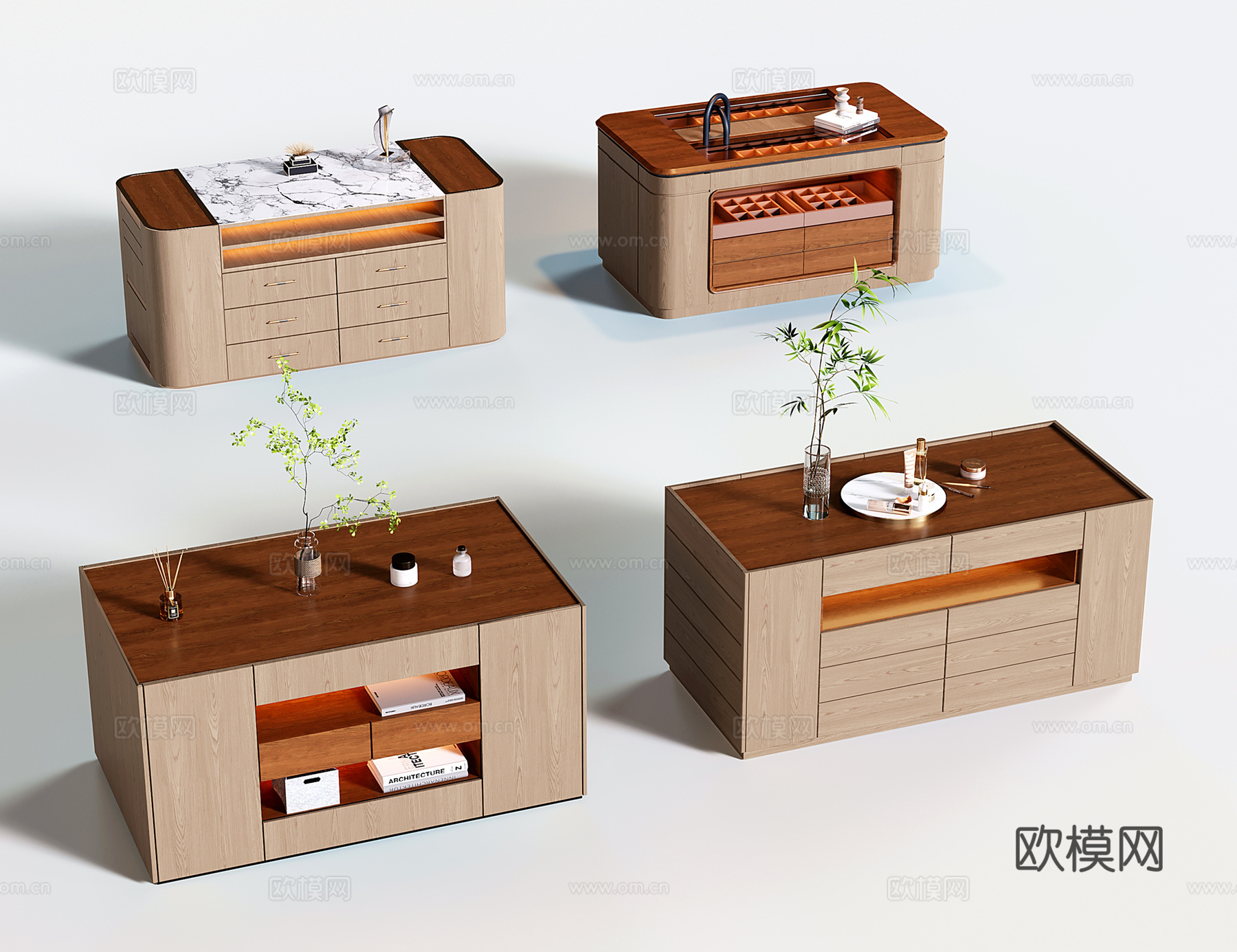 现代衣帽间中岛柜 首饰柜 收纳柜su模型