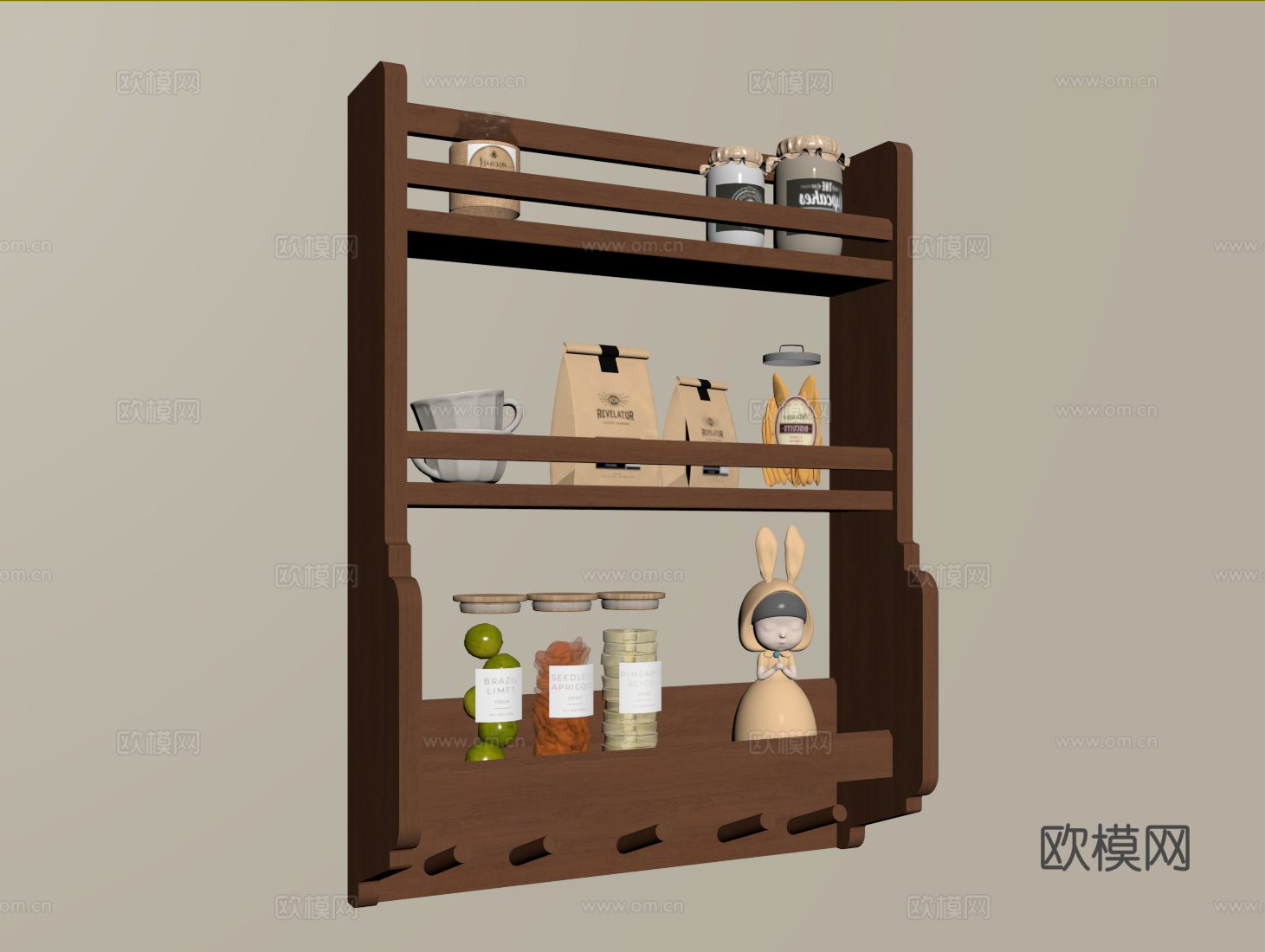 中古置物架 收纳架 壁挂装饰架 书架 原木杯架su模型