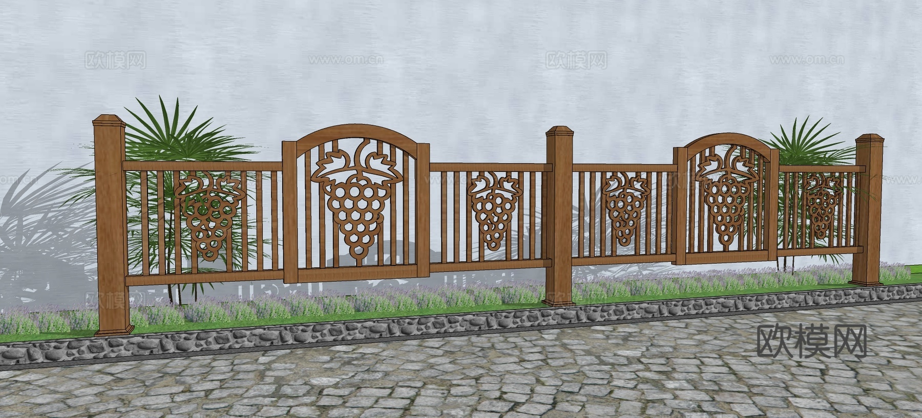 现代生态户外蔬果田园木质葡萄栏杆围栏护栏彩色水果创意栅栏葡萄su模型